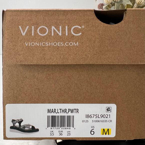 Vionic Mar Leather Strappy Platform Sandal Pewter Buckle I8675L9020 Women 6M NWB - Picture 11 of 11
